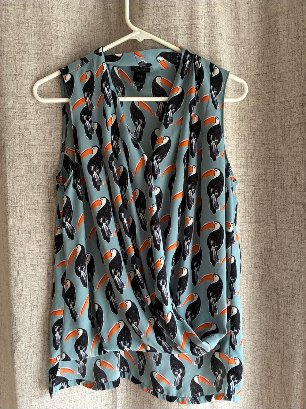 Ann Taylor Teal Toucan Print Draped Camisole